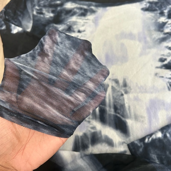 Vintage Vivienne Tam Blue and Purple waterfall Mesh Top - Picture 4 of 7